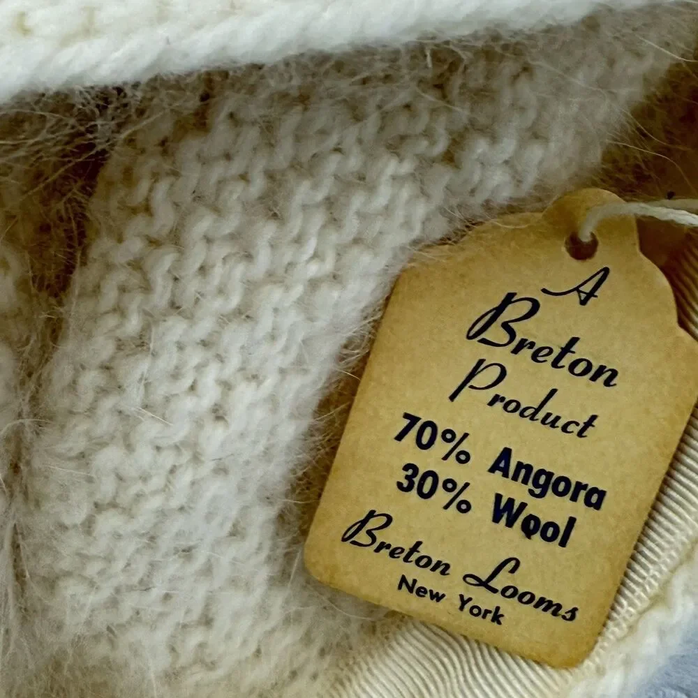 50s Brenton Looms New York Angora Wool Bonnet Baby Cream Hat Cap Vintage NWT